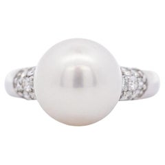 11.5mm White Pearl and Round Cut Diamond Accent Platinum Ring