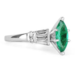 1.15tcw 14K Colombian Emerald-Marquise Cut & Tapered Baguette and Round Diamond