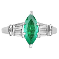 1.15tcw 14K Colombian Emerald-Marquise Cut & Tapered Baguette and Round Diamond