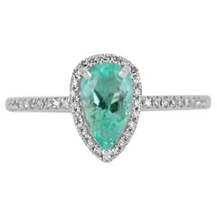 1.15tcw 14k Colombian Emerald-Pear Cut & Diamond Halo Gold Engagement Ring 