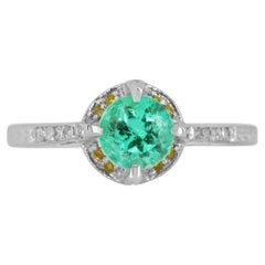 1.15tcw 14K Colombian Emerald-Round Cut & Diamond Accent Engagement Ring