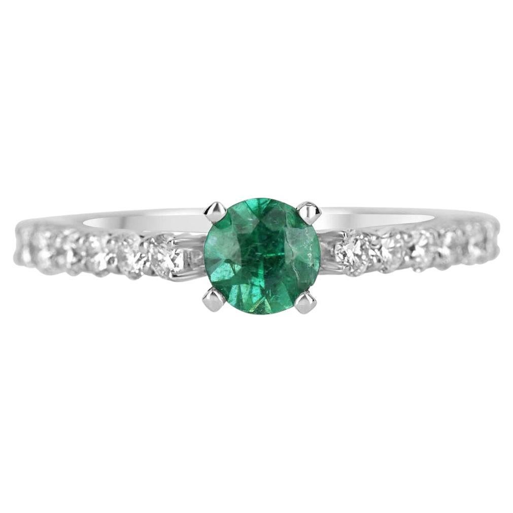 1.15tcw 14K Natural Emerald-Round Cut & Diamond Accent Engagement Ring