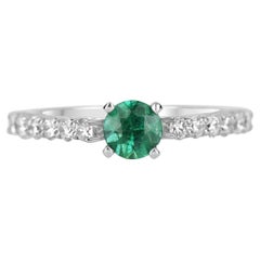 1.15tcw 14K Natural Emerald-Round Cut & Diamond Accent Engagement Ring