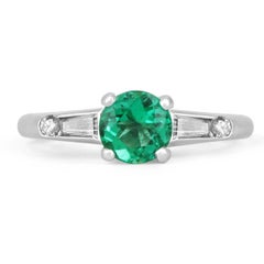 1.15tcw PLAT Colombian Emerald-Round Cut & Diamond Tapered Baguette-Round Cut