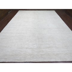 11'5 "x14'4" Alfombra XL de Lana Ghazni Hilada a Mano con Patrón Sólido Liso Marfil