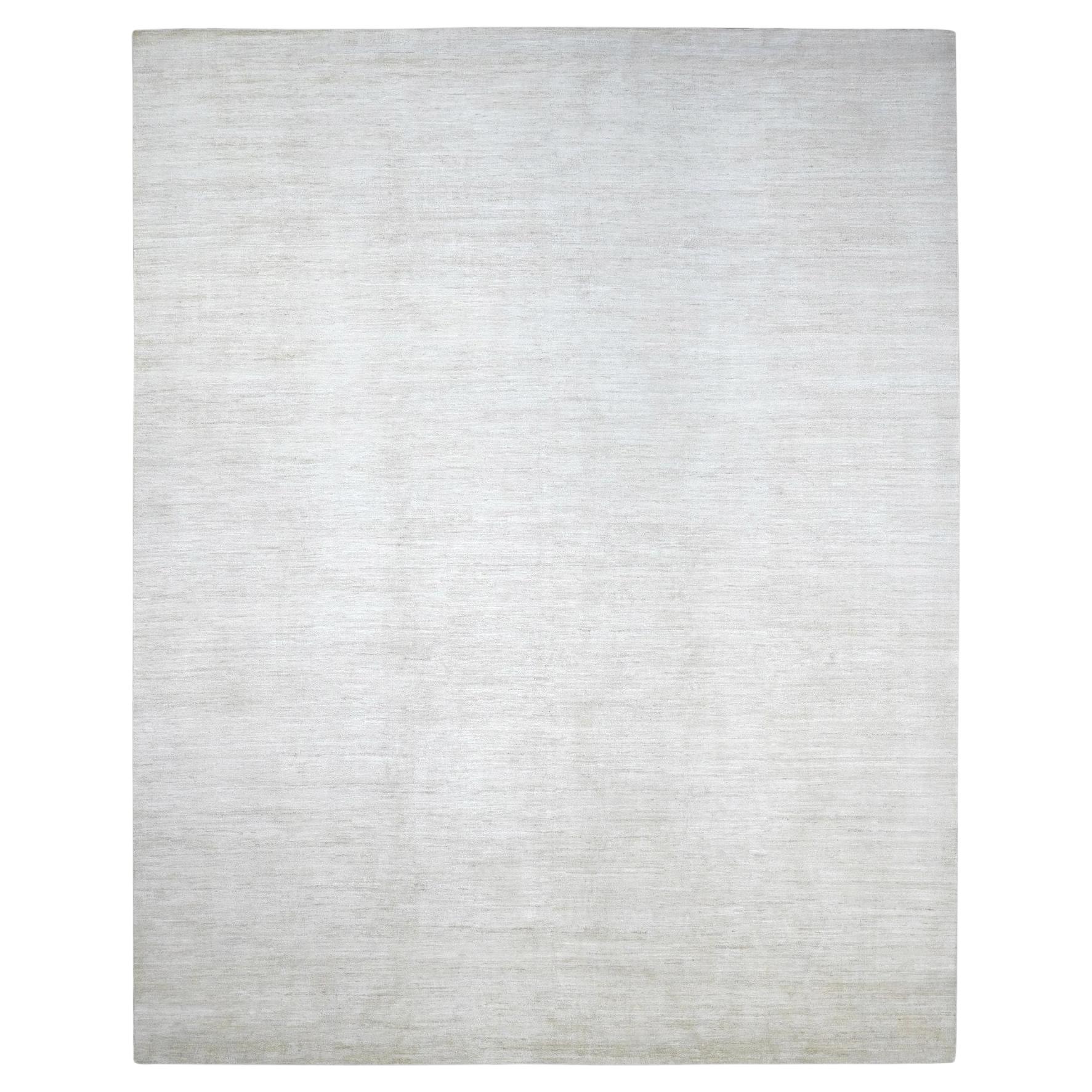 11'5"x14'4" Ivory Plain Solid Pattern Hand Knotted Hand Spun Ghazni Wool XL Rug