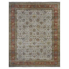 11'5"x14'9" Ivory, Tabriz New Zealand Wool, 300 KPSI Hand Knotted Oversized Rug