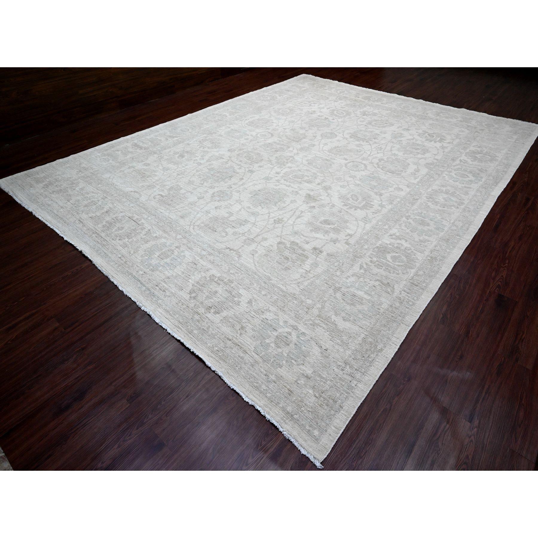 Oushak Tappeto bianco 100% lana lavata Peshawar Leaf Design/One annodato a mano 11'5 