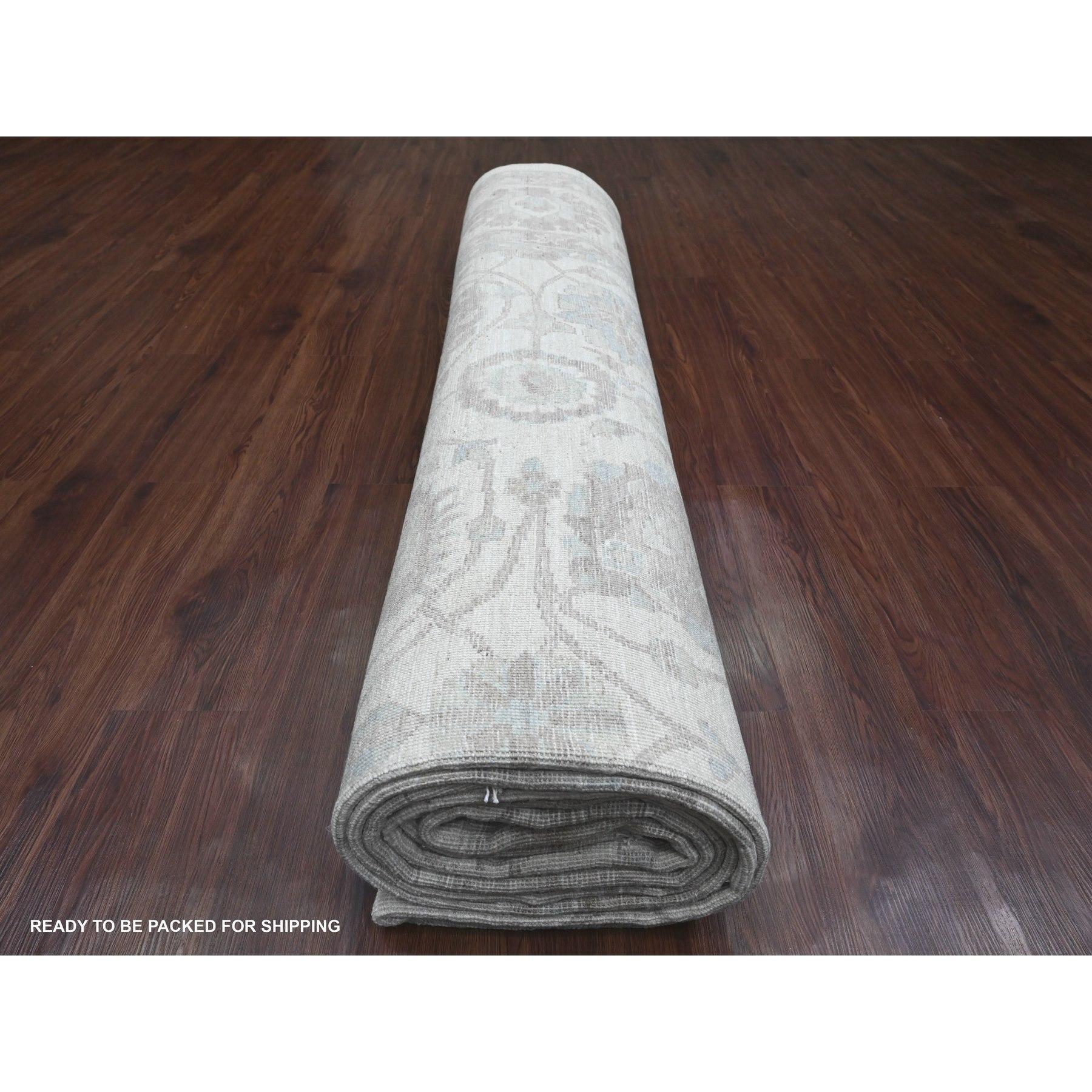 Tappeto bianco 100% lana lavata Peshawar Leaf Design/One annodato a mano 11'5 