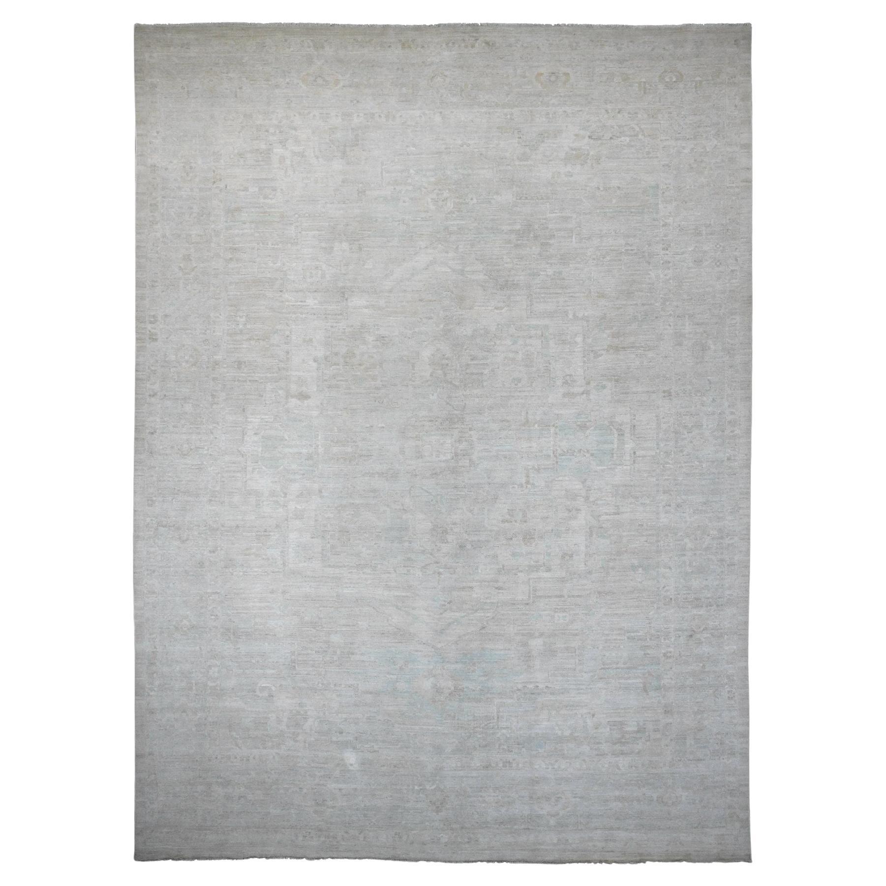 11'5 "x15'9" Whiting bianco Serapi Heriz  Tappeto Mountain Ghazni in lana annodato a mano XL in vendita