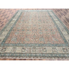 11'5"x16' Salmon Pink Antique Zoroastrian Tabriz Worn Down Hand Knotted Wool Rug