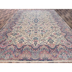 11'5"x16'10" Ivory Vintage Zoroastrian Karman Hand Knotted Wool XL Oriental Rug