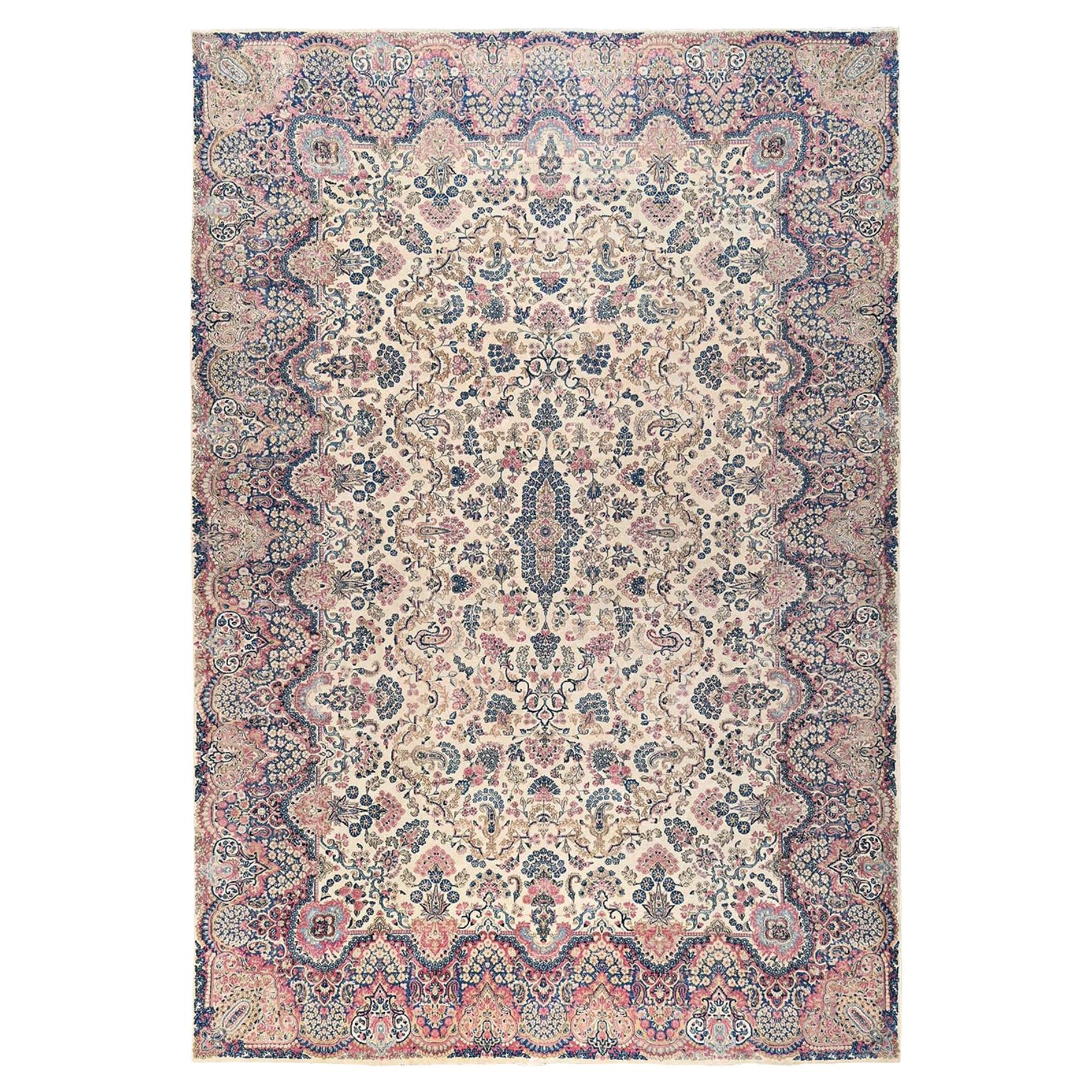 11
5"x16
10" Ivory Vintage Persian Kerman Hand Knotted Soft Wool XL Oriental Rug