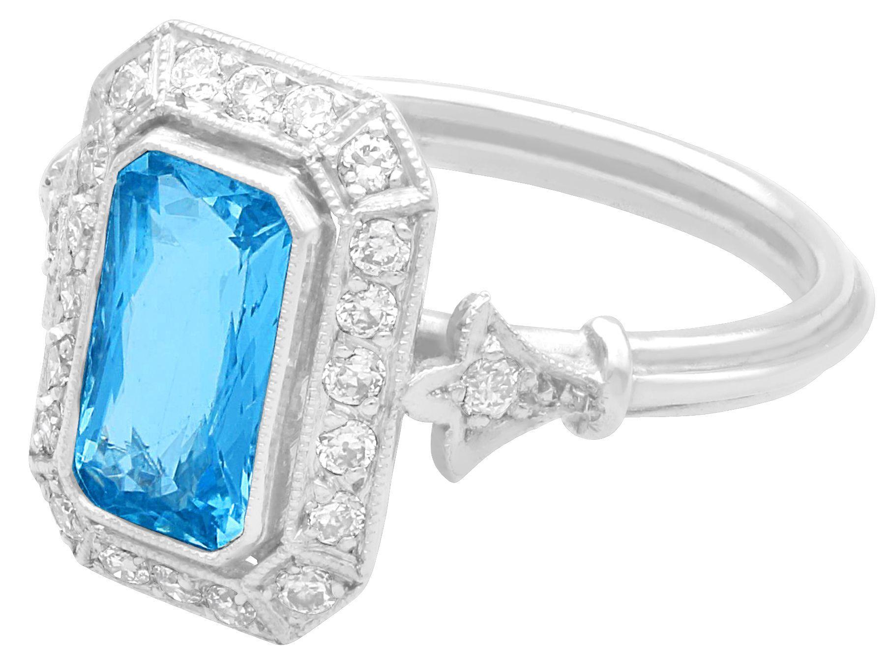 Emerald Cut 1.16 Carat Aquamarine and Diamond Platinum Cocktail Ring For Sale