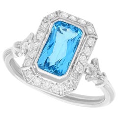 Anello cocktail in platino con acquamarina e diamante da 1,16 carati