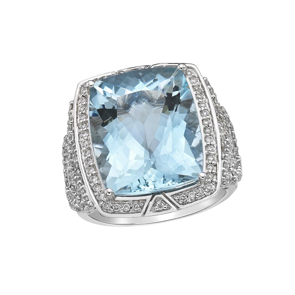 Contemporary 11.6 Carat Aquamarine and Diamond Ring in 18 Karat White Gold For Sale
