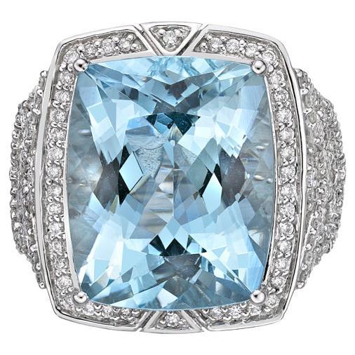 11.6 Carat Aquamarine and Diamond Ring in 18 Karat White Gold