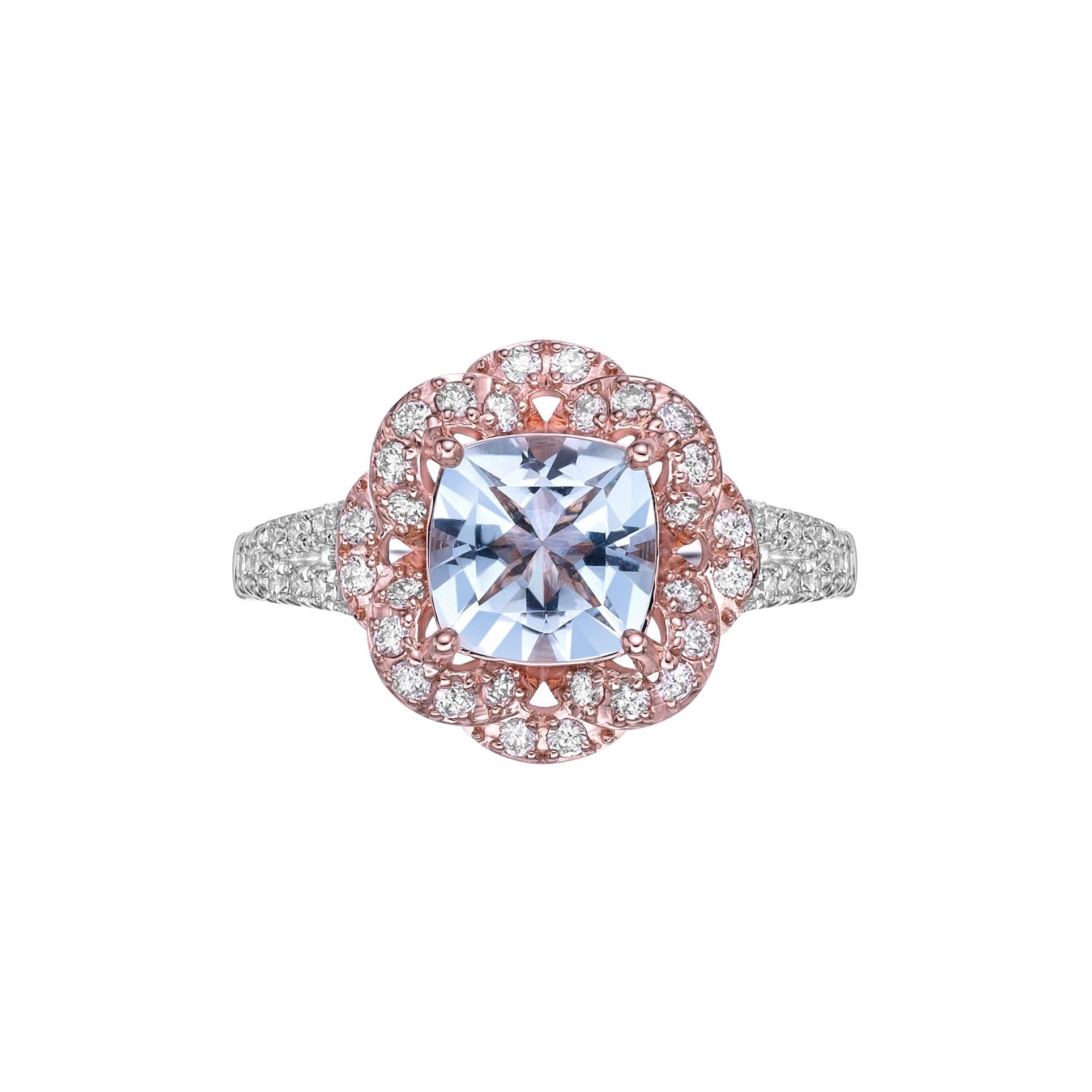 Contemporary 1.16 Carat Aquamarine Fancy Ring in 18Karat White Rose Gold with Diamond.   For Sale