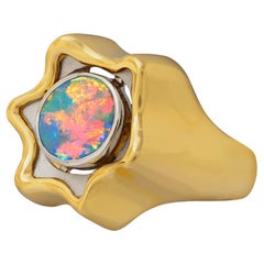 1.16 Carat Australian Boulder Opal, 18k Gold and Platinum Ring