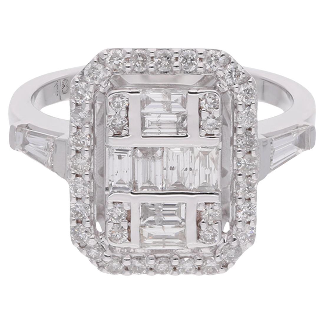 For Sale:  1.16 Carat Baguette Diamond Cocktail Ring 14 Karat White Gold Handmade Jewelry