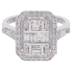 Anello da cocktail con diamante Baguette da 1,16 carati Gioielli fatti a mano in oro bianco 18 carati