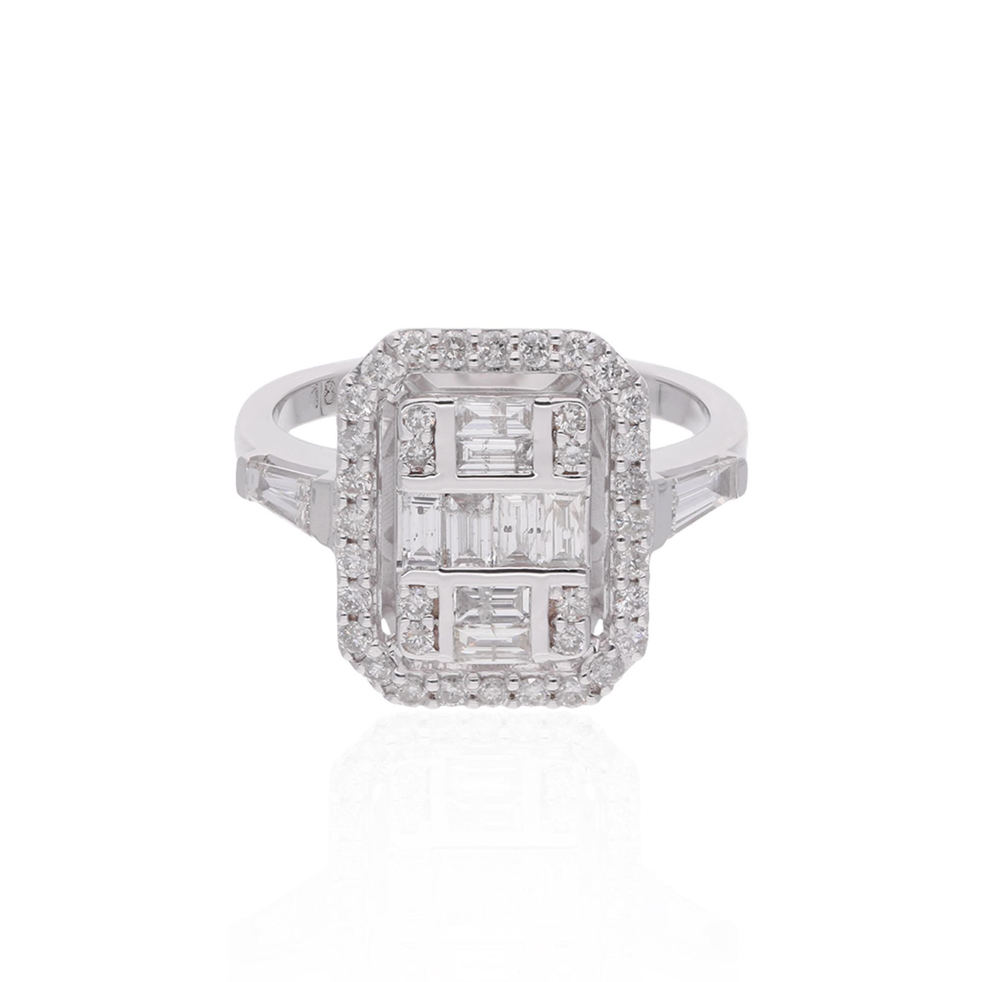 1.16 Carat Baguette Diamond Cocktail Ring 18 Karat White Gold Handmade Jewelry
