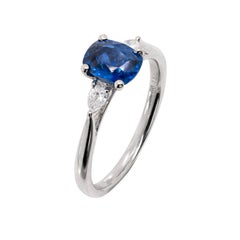 1.16 Carat Blue Sapphire and Diamond Three-Stone Platinum Engagement Ring