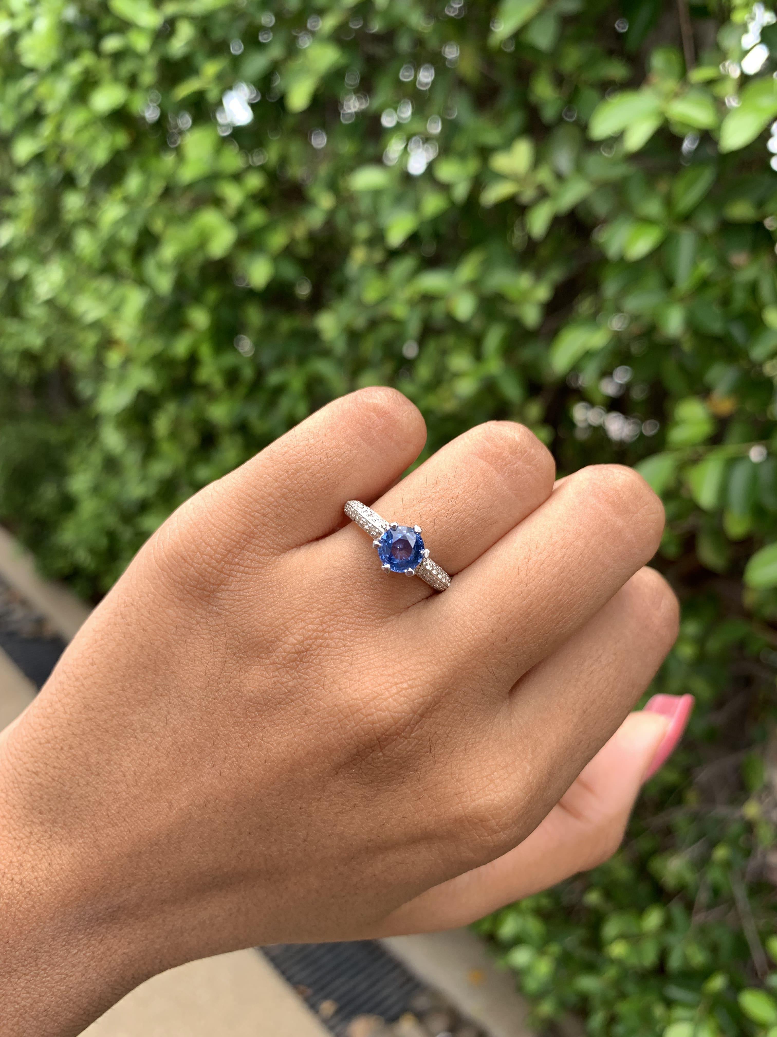 Round Cut 1.16 Ct Ceylon Cornflower Blue Sapphire 18K White Gold Six-prong Solitaire Ring For Sale