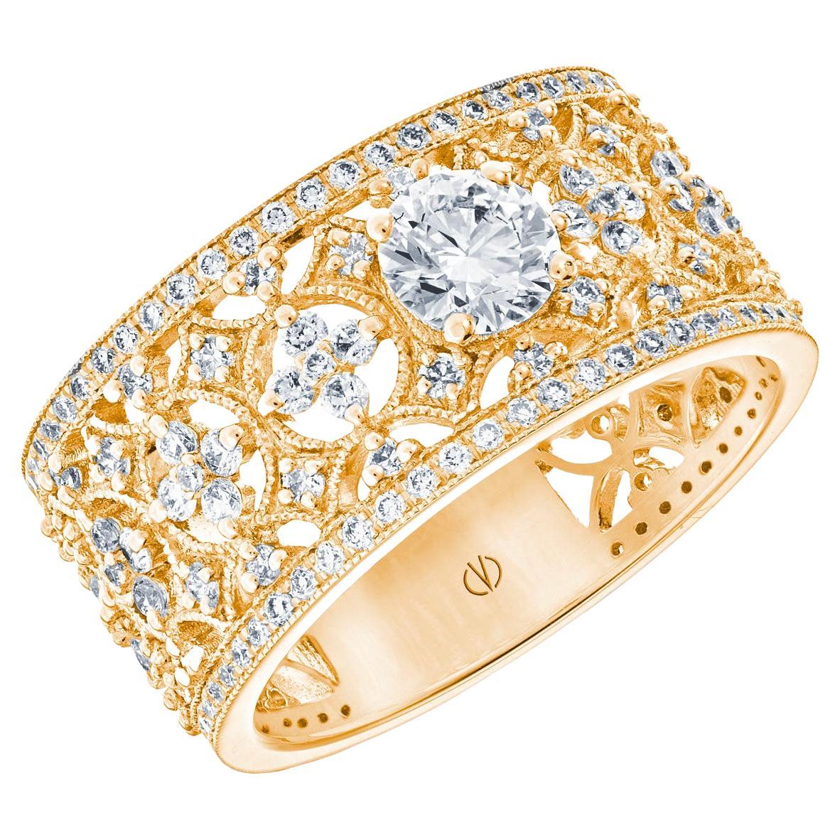 Anillo de oro amarillo de 18 quilates con banda de encaje Diamante talla brillante de 0,50 quilates y 1,16 quilates
