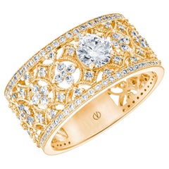Bague en or jaune 18 carats avec diamants taille brillant de 0,50 carat et diamants de 1,16 carat