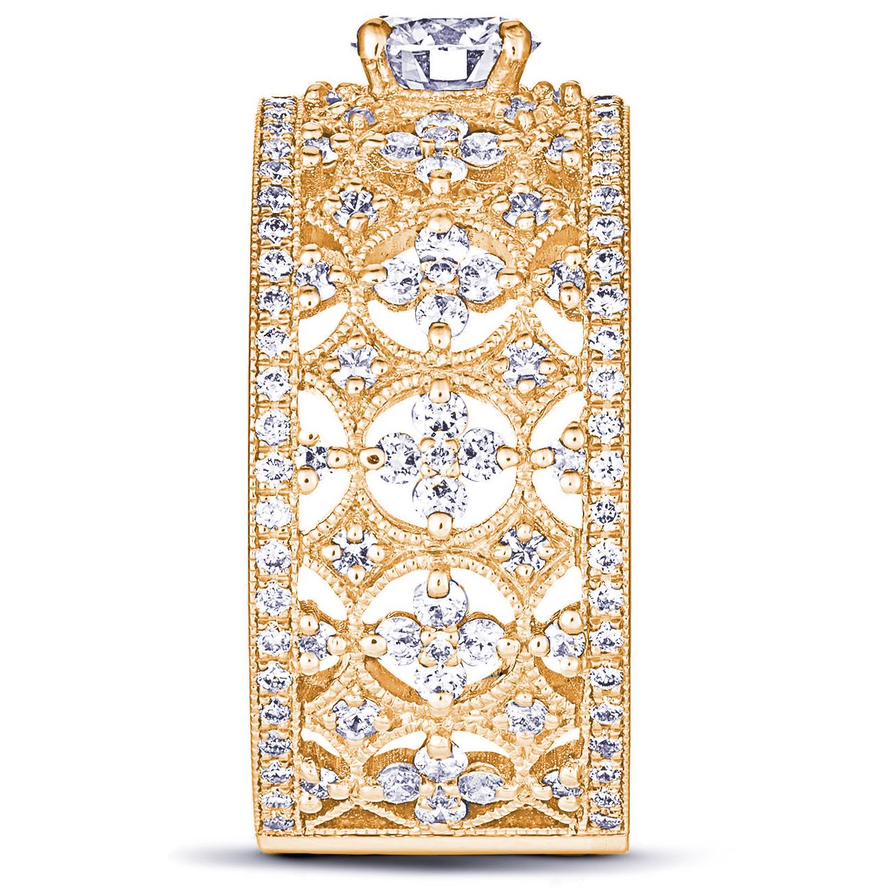 For Sale:  18k Yellow Gold Lace Band Ring 0.50 Carat Brilliant Cut Diamond and 1.16 Cts 2