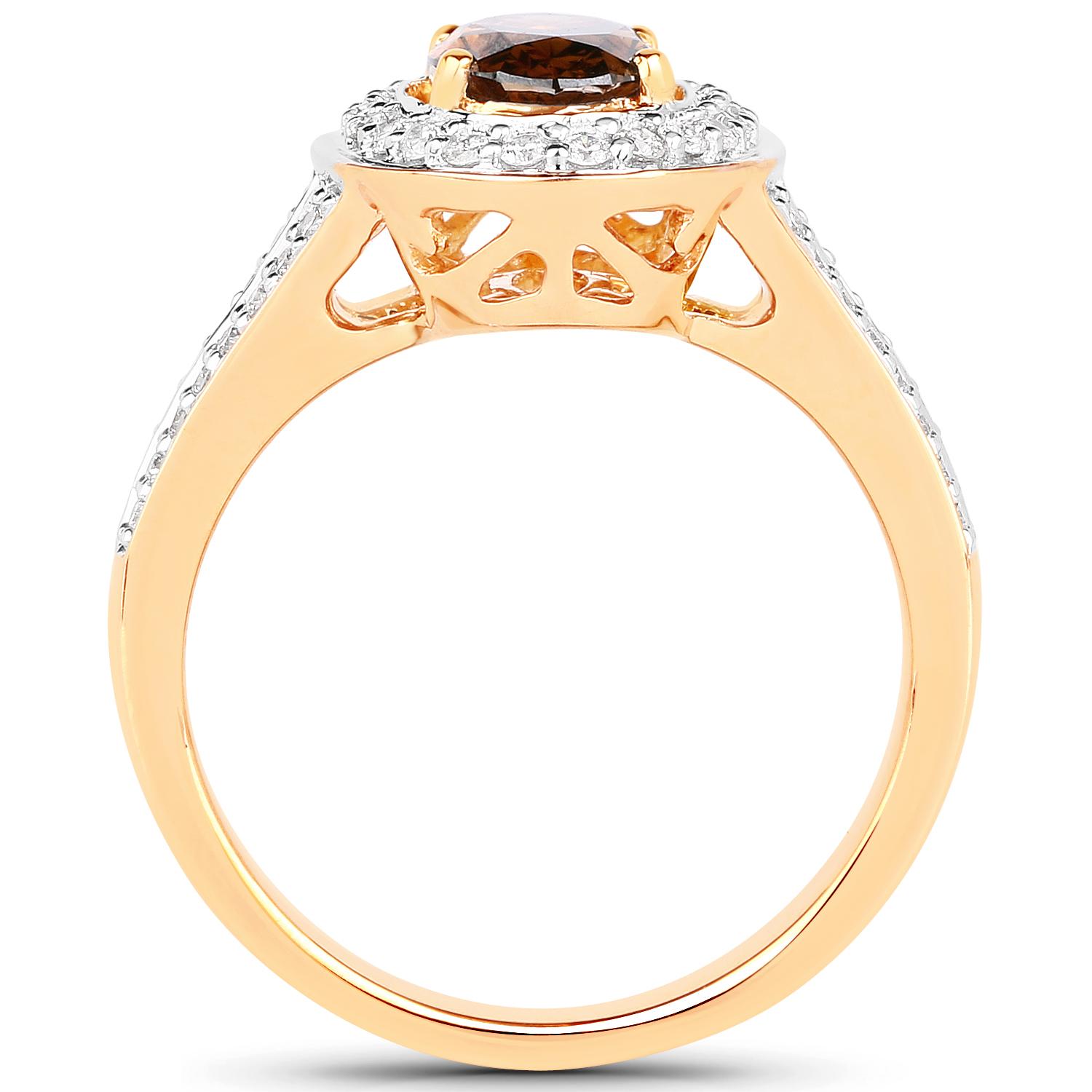 1.16 Carat Oval Shape Chocolate Diamond and 0.36 Carat White Diamond 18K Yellow Gold Bridal Ring

Center Stone Details: 
Stone: Chocolate Brown Diamond (untreated)
Shape: Oval cut 
Size: 8.70mm x 5.80mm
Weight: 1.16 carat
Quality: SI1-SI2, Natural