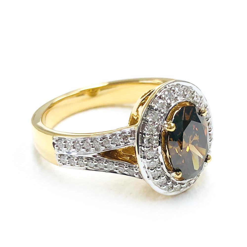 Oval Cut 1.16 Carat Chocolate Diamond and 0.36 Carat Diamond 18k Yellow Gold Bridal Ring