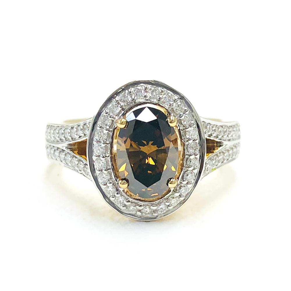 1.16 Carat Chocolate Diamond and 0.36 Carat Diamond 18k Yellow Gold Bridal Ring In New Condition In Great Neck, NY