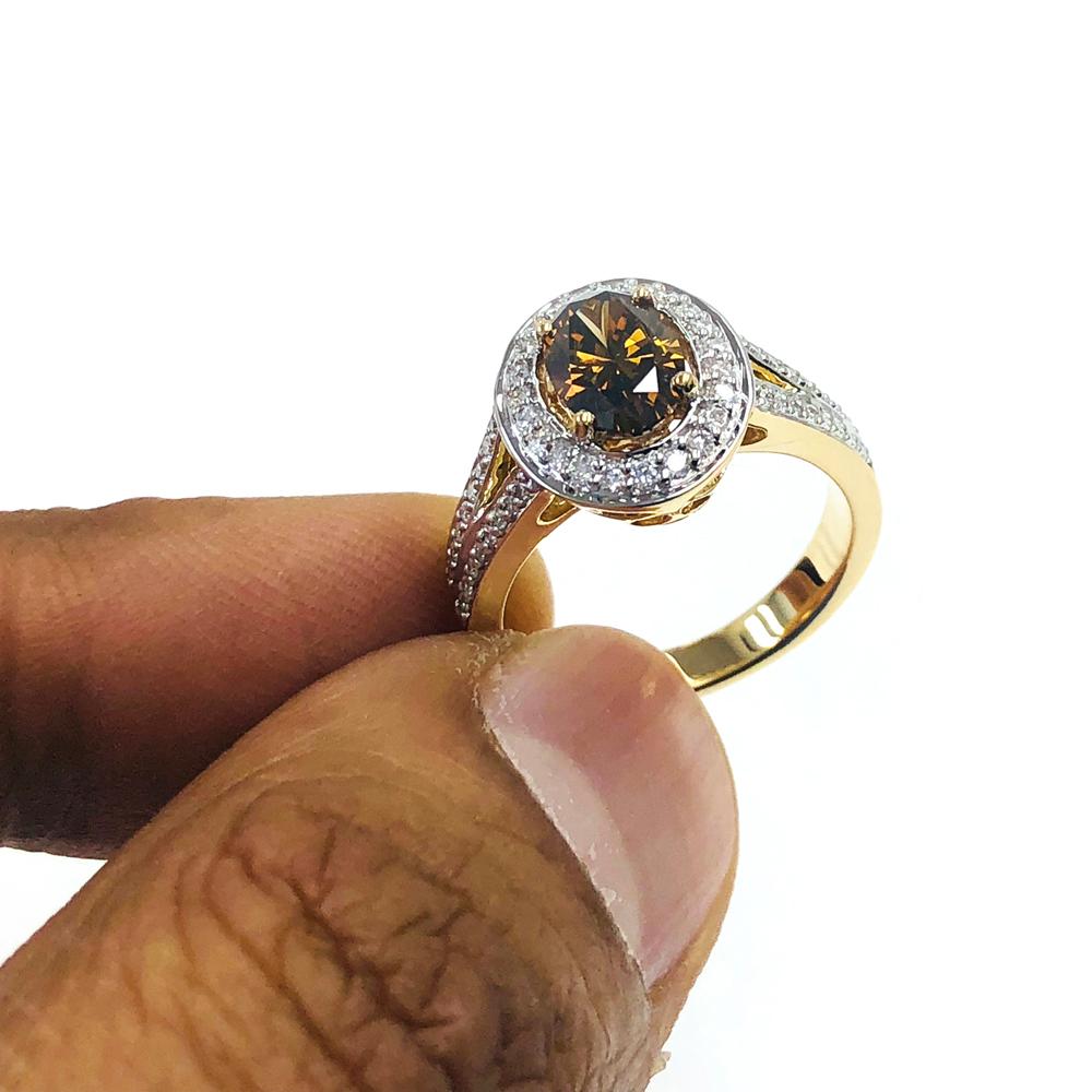 Women's 1.16 Carat Chocolate Diamond and 0.36 Carat Diamond 18k Yellow Gold Bridal Ring