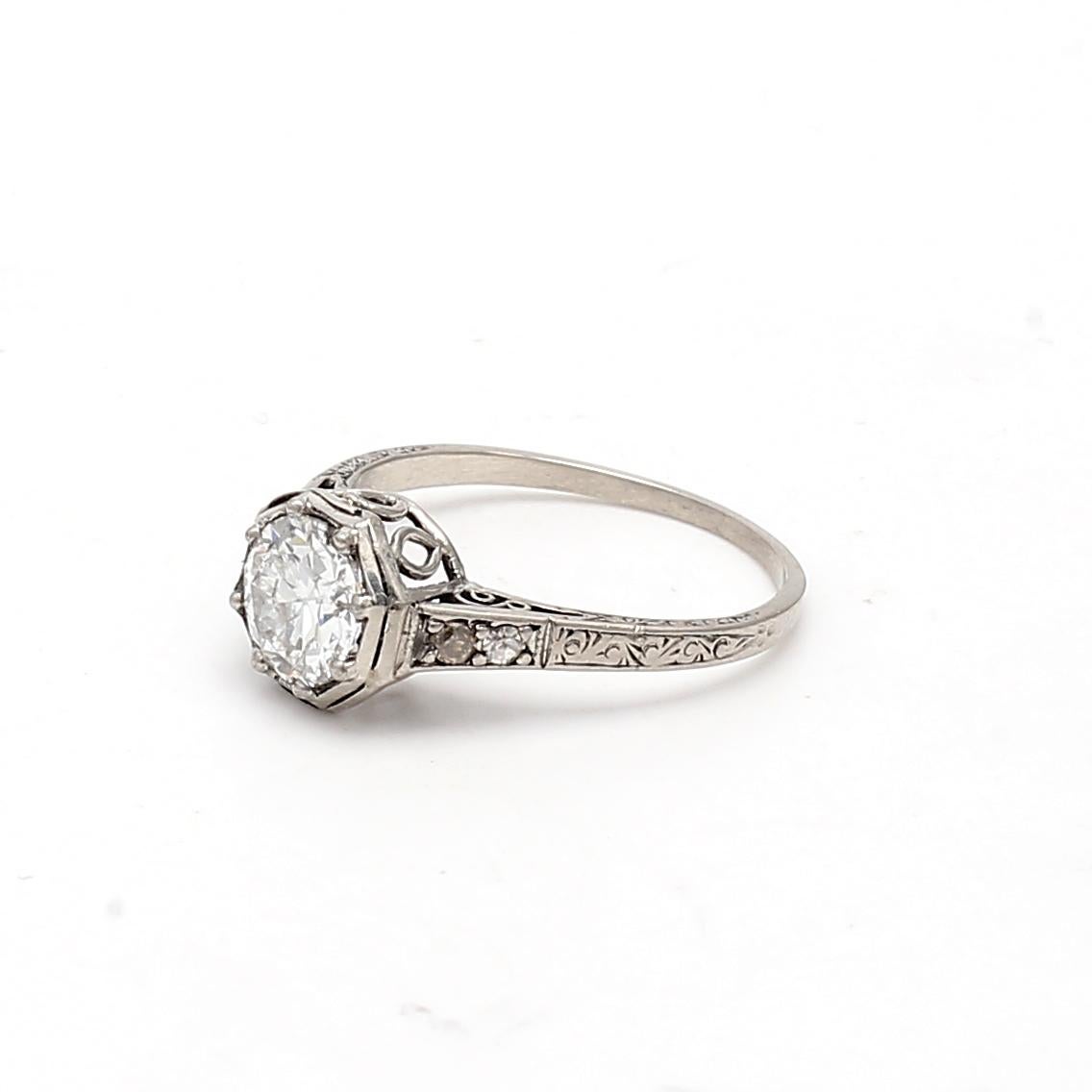 1.16 Carat Circular Brilliant Cut and Round Diamond Platinum Engagement Ring For Sale 3