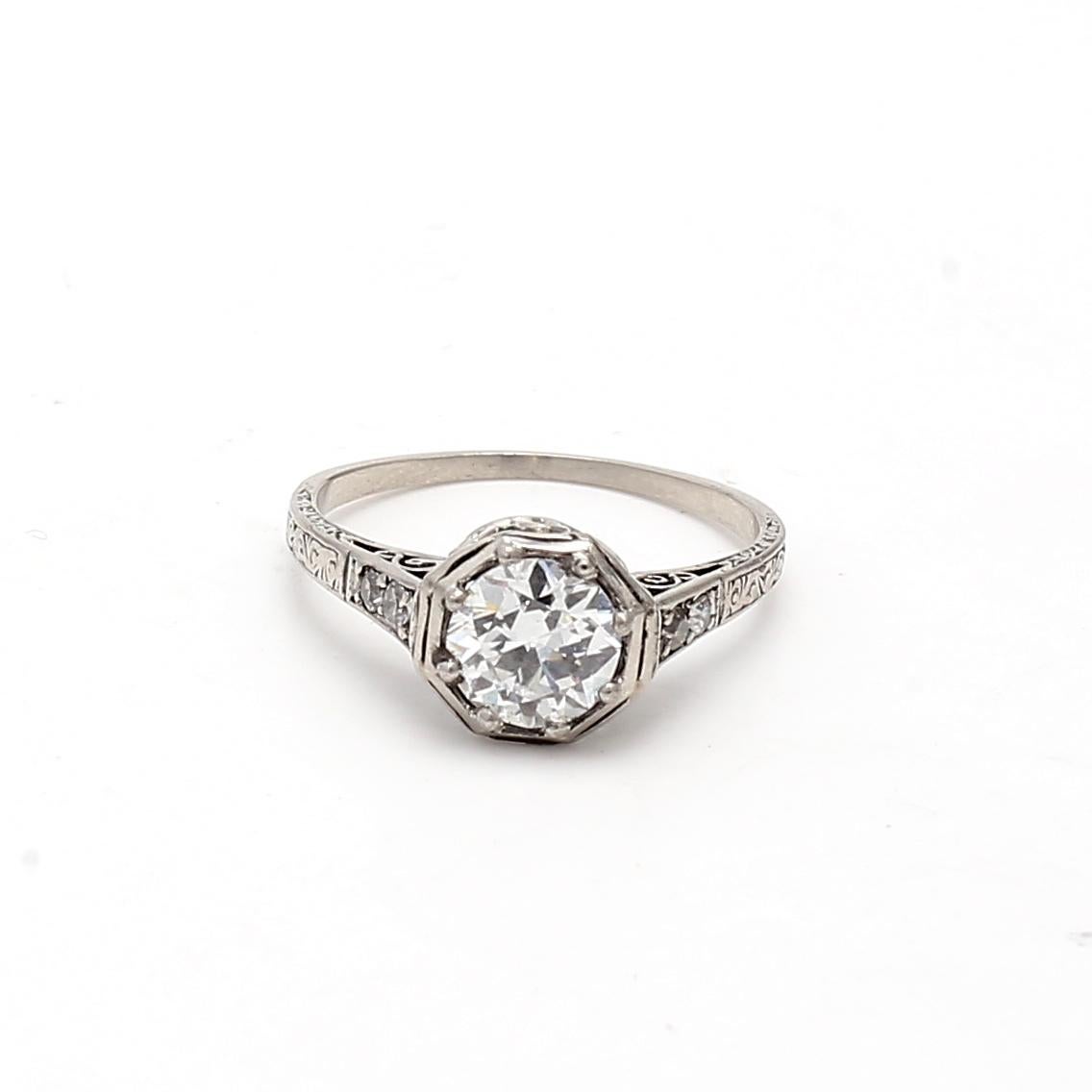 1.16 Carat Circular Brilliant Cut and Round Diamond Platinum Engagement Ring For Sale 4