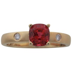 1.16 Carat Cushion Shape Pinkish Red Spinel and Diamond 14 Karat Gold Ring