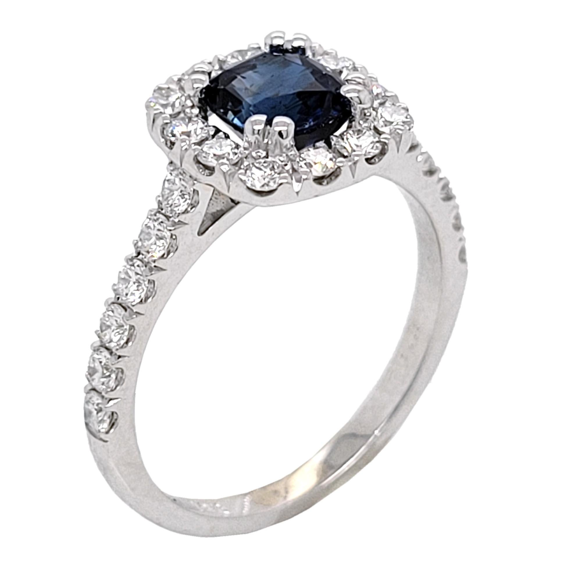 Contemporary 1.16 Carat Cushion Shape Sapphire 18 K Pave Set Engagement Ring with Halo For Sale