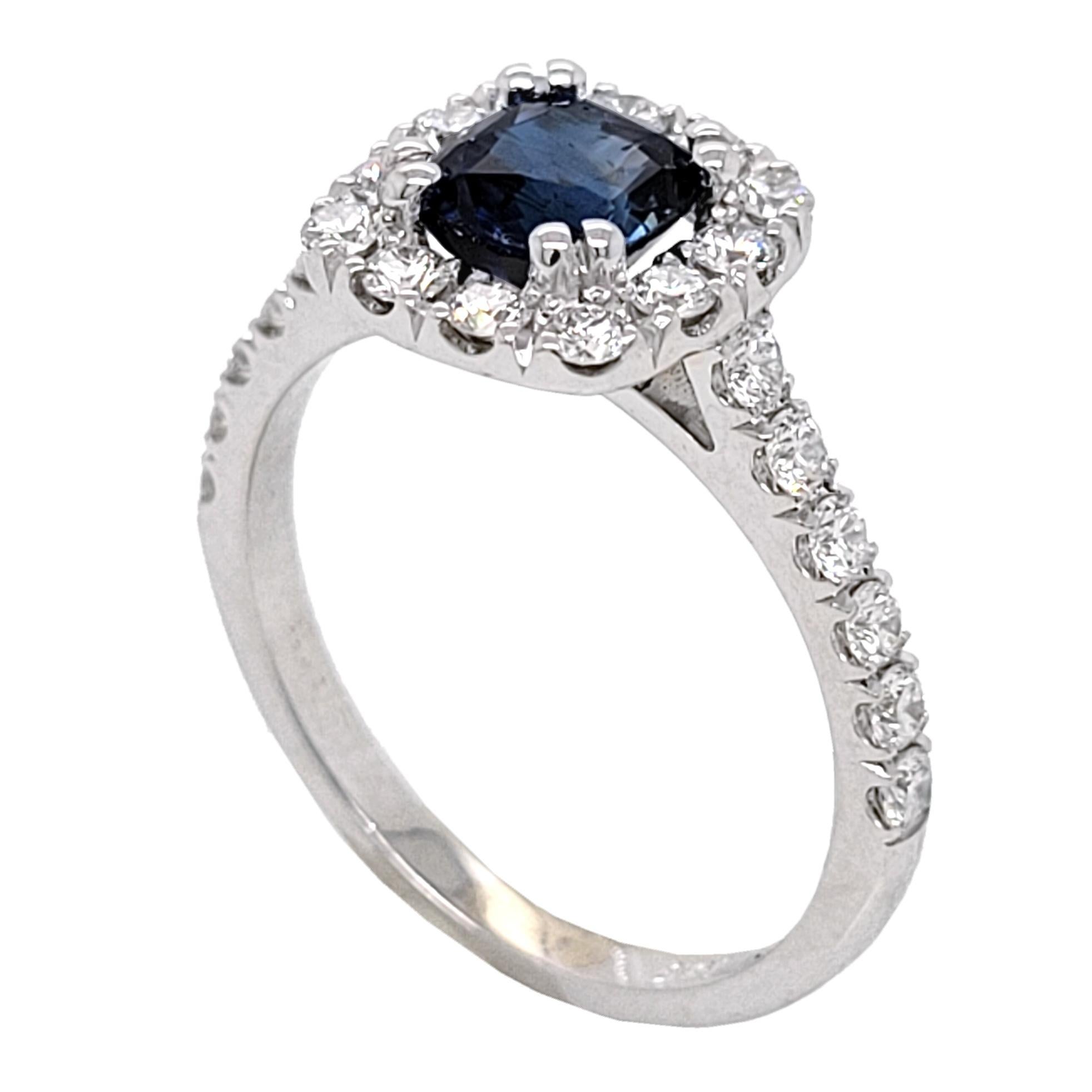 Cushion Cut 1.16 Carat Cushion Shape Sapphire 18 K Pave Set Engagement Ring with Halo For Sale