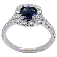 1.16 Carat Cushion Shape Sapphire 18 K Pave Set Engagement Ring with Halo