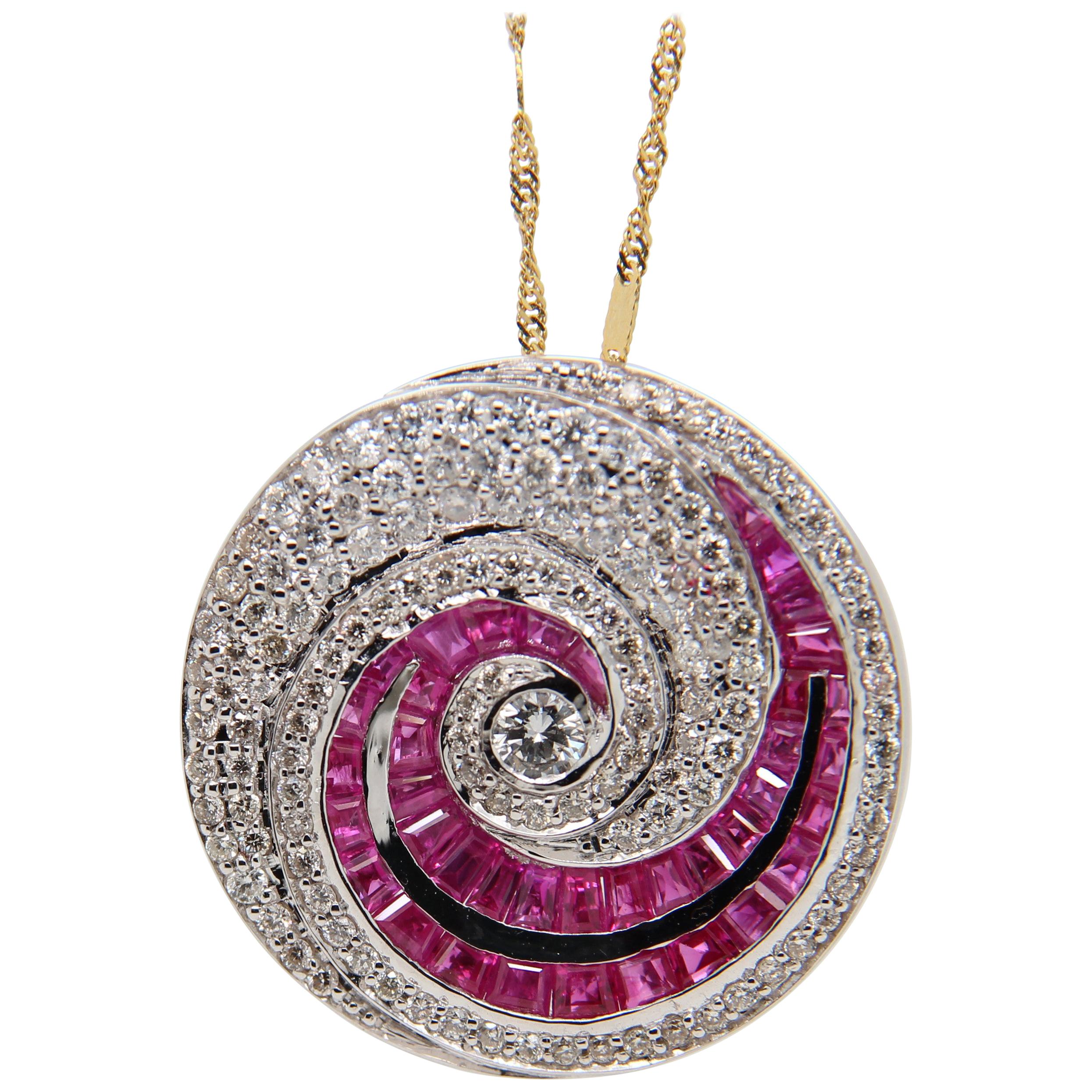 1.16 Carat Diamond and 4.86 Carat Ruby Pendant in 18 Karat Gold For Sale