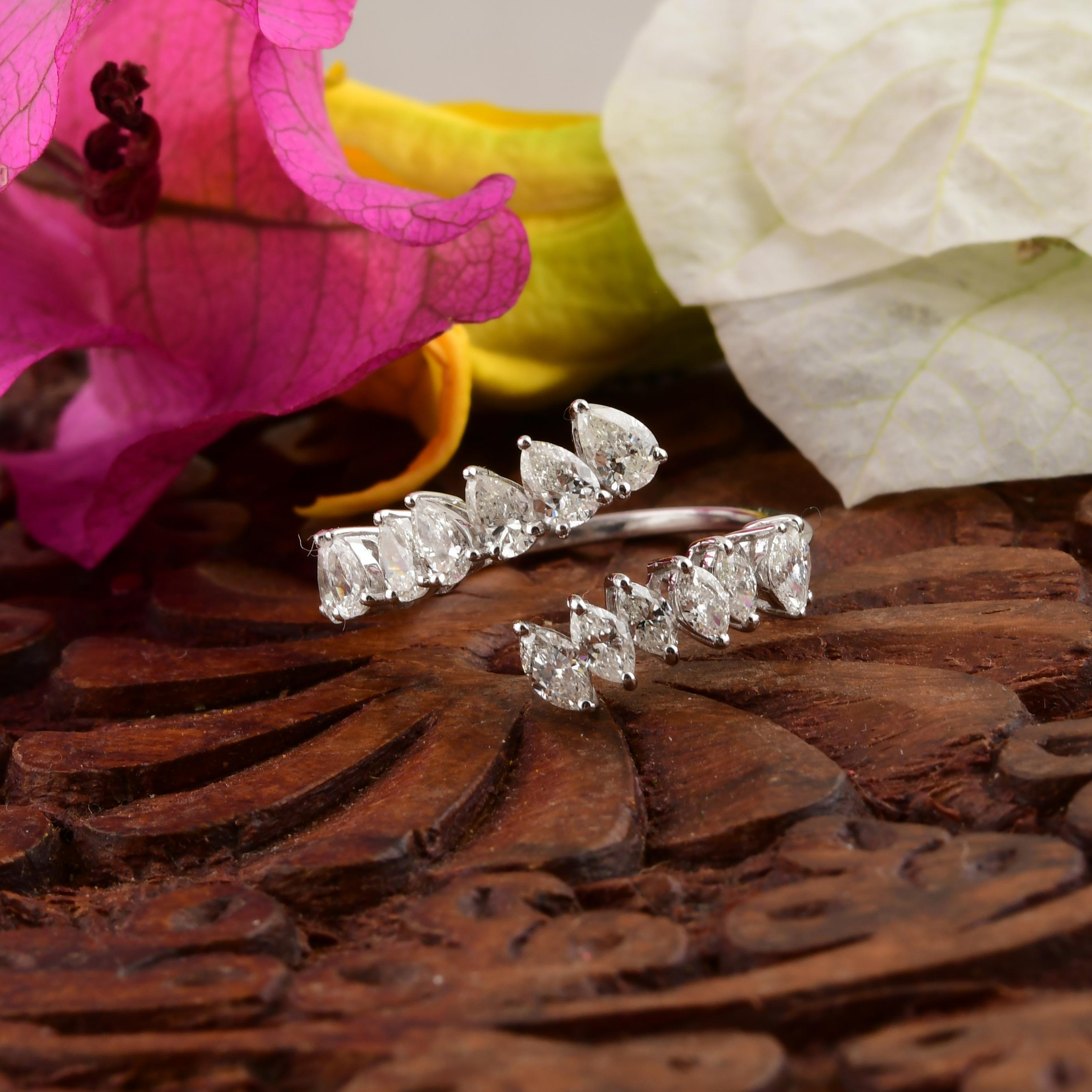 Im Angebot: Natürlicher 1,16 Karat SI/H Diamant Offener Bypass Ring 14 Karat Massiv Weißgold () 7