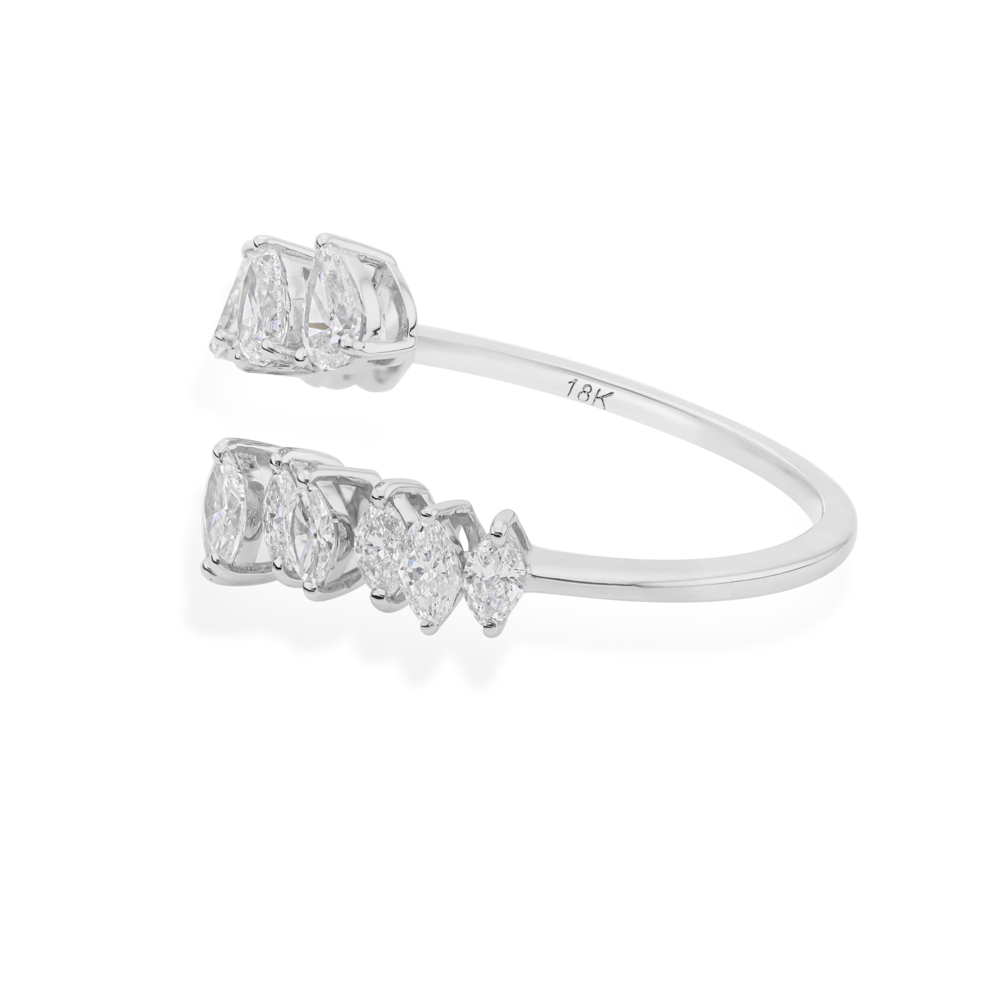 For Sale:  1.16 Carat Diamond Open Bypass Ring 18k Solid White Gold 9