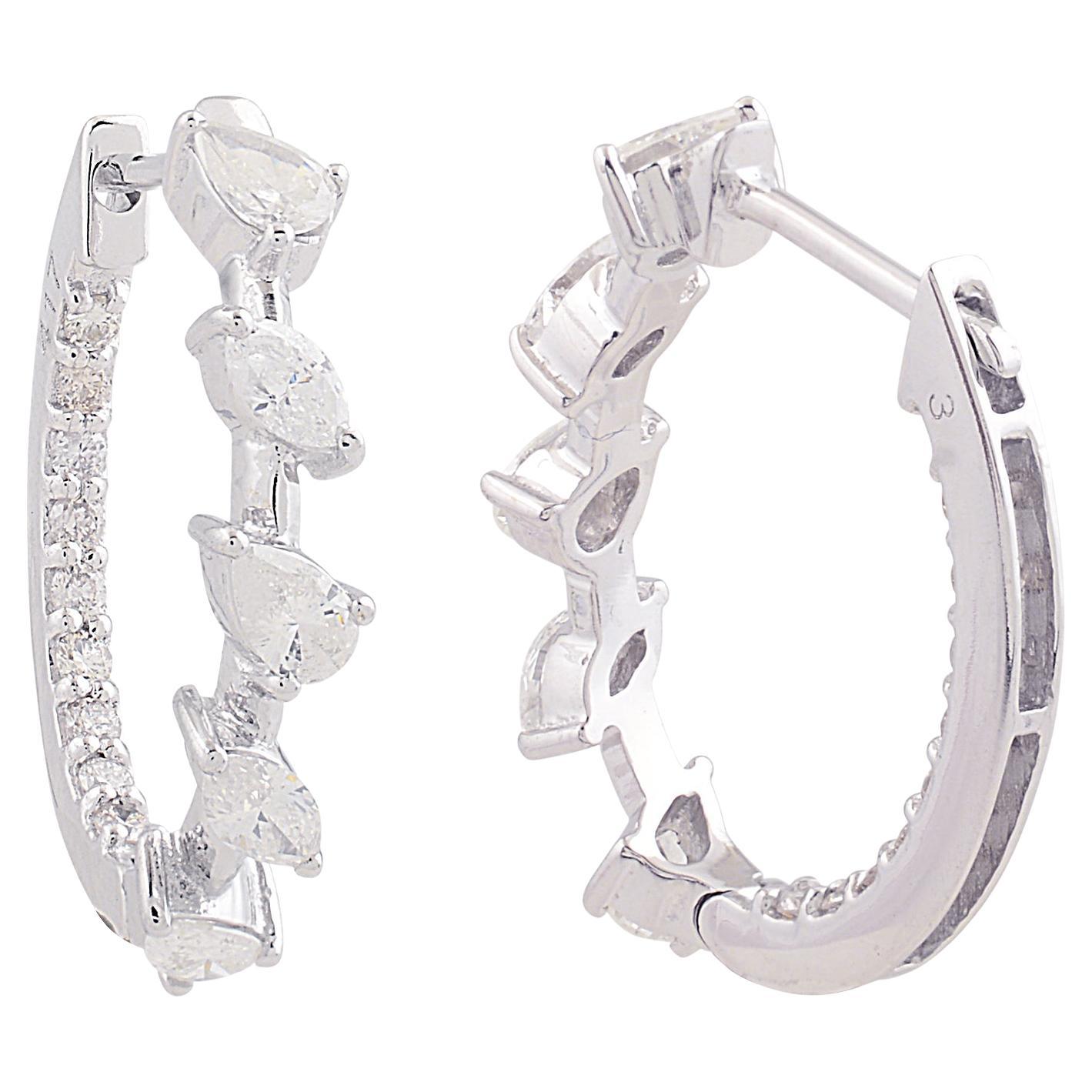 1.17 Carat Diamond Pave Huggies Hoop Earrings Solid 10k White Gold Fine Jewelry (Boucles d'oreilles en or blanc 10k)