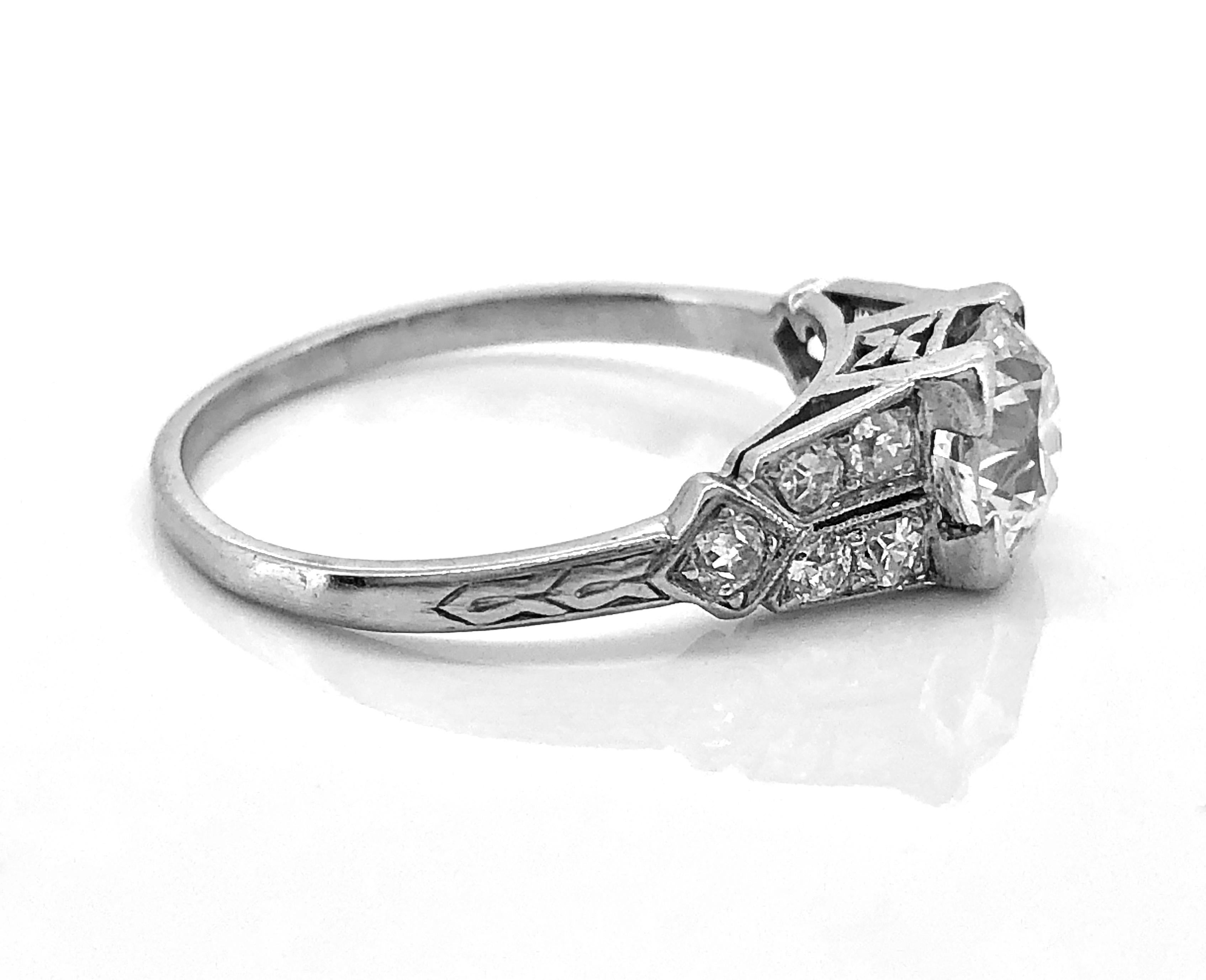 Old European Cut 1.16 Carat Diamond & Platinum Art Deco Antique Engagement Ring For Sale