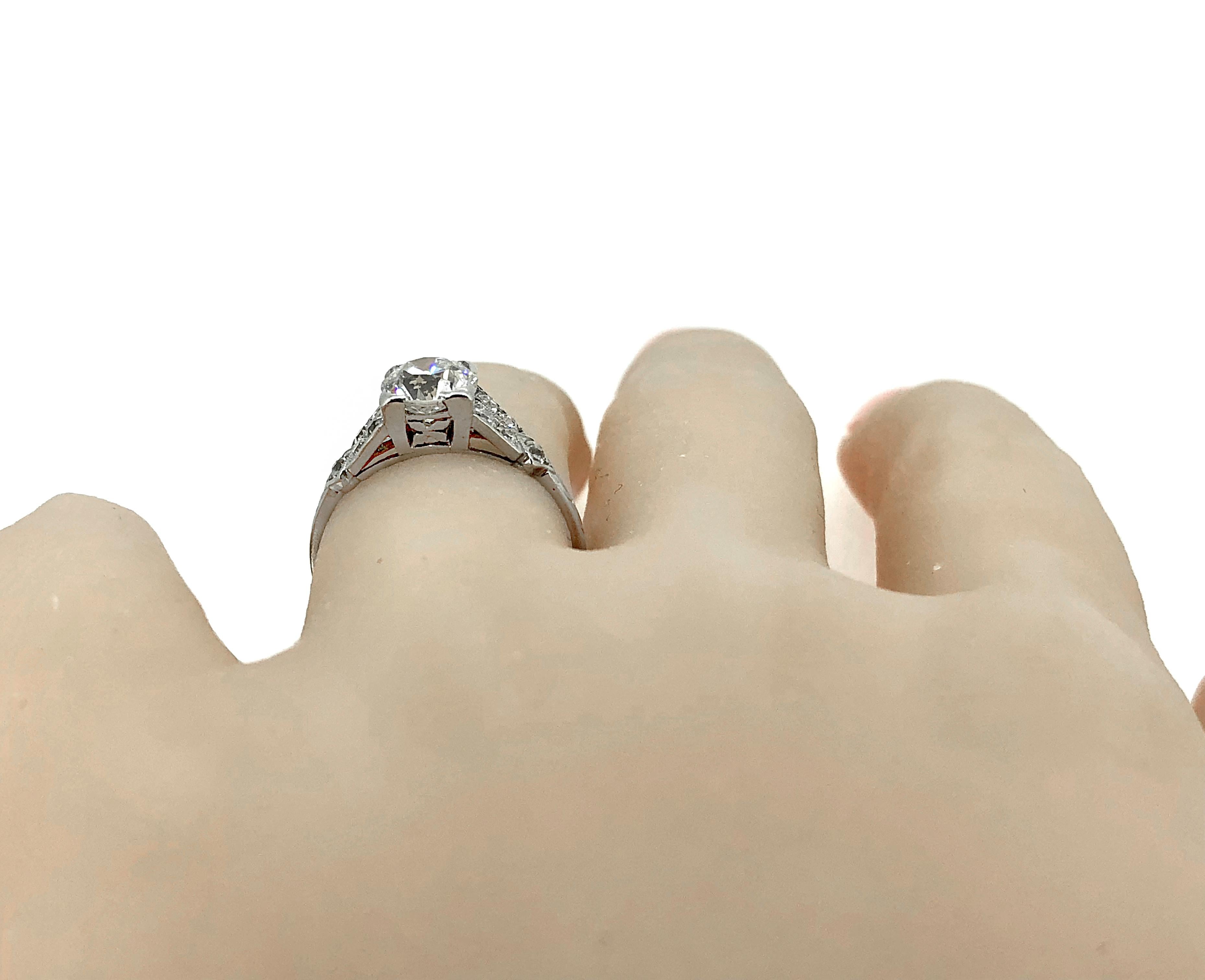 1.16 Carat Diamond & Platinum Art Deco Antique Engagement Ring For Sale 1