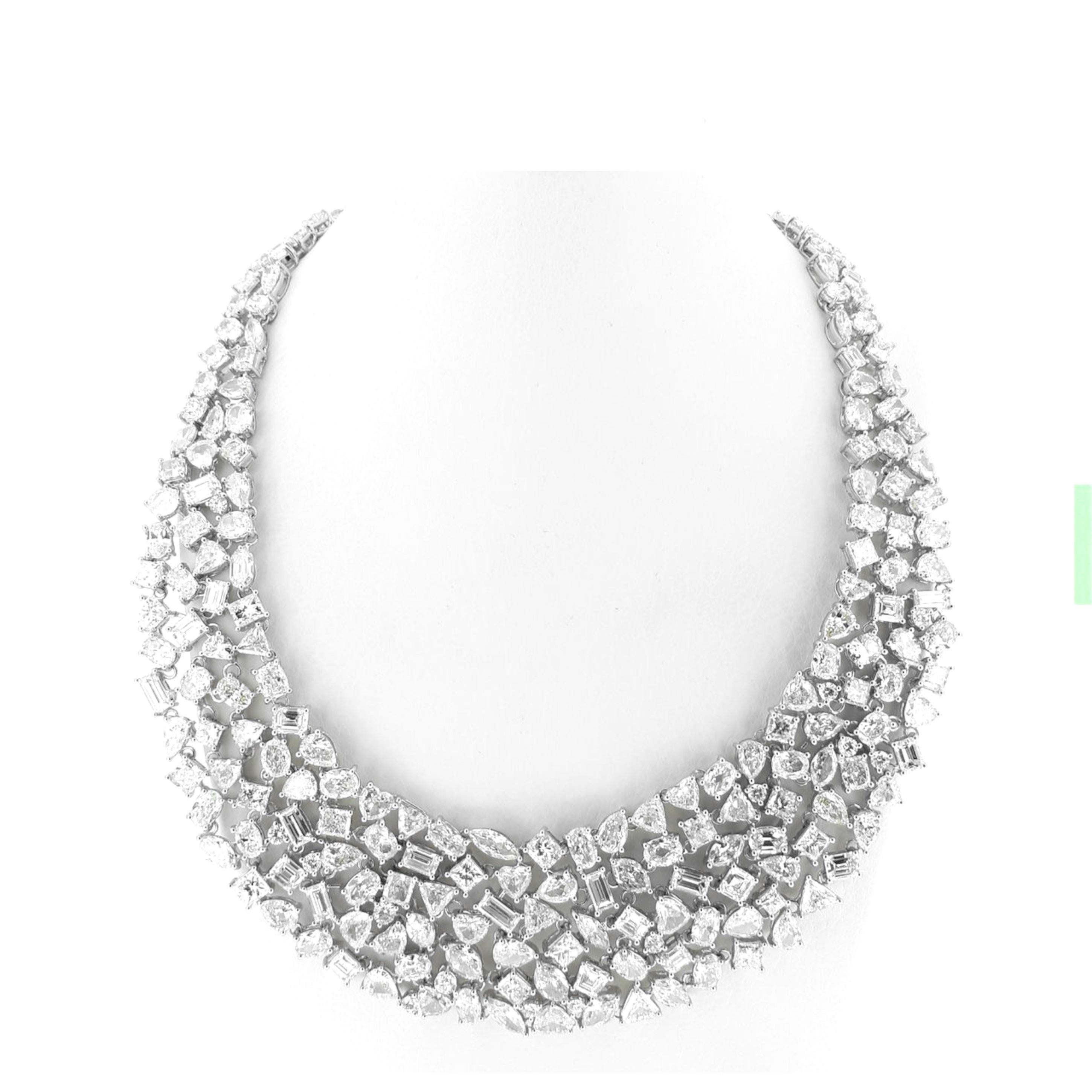 Modern 116 Carat Diamond 18k White Gold Necklace For Sale