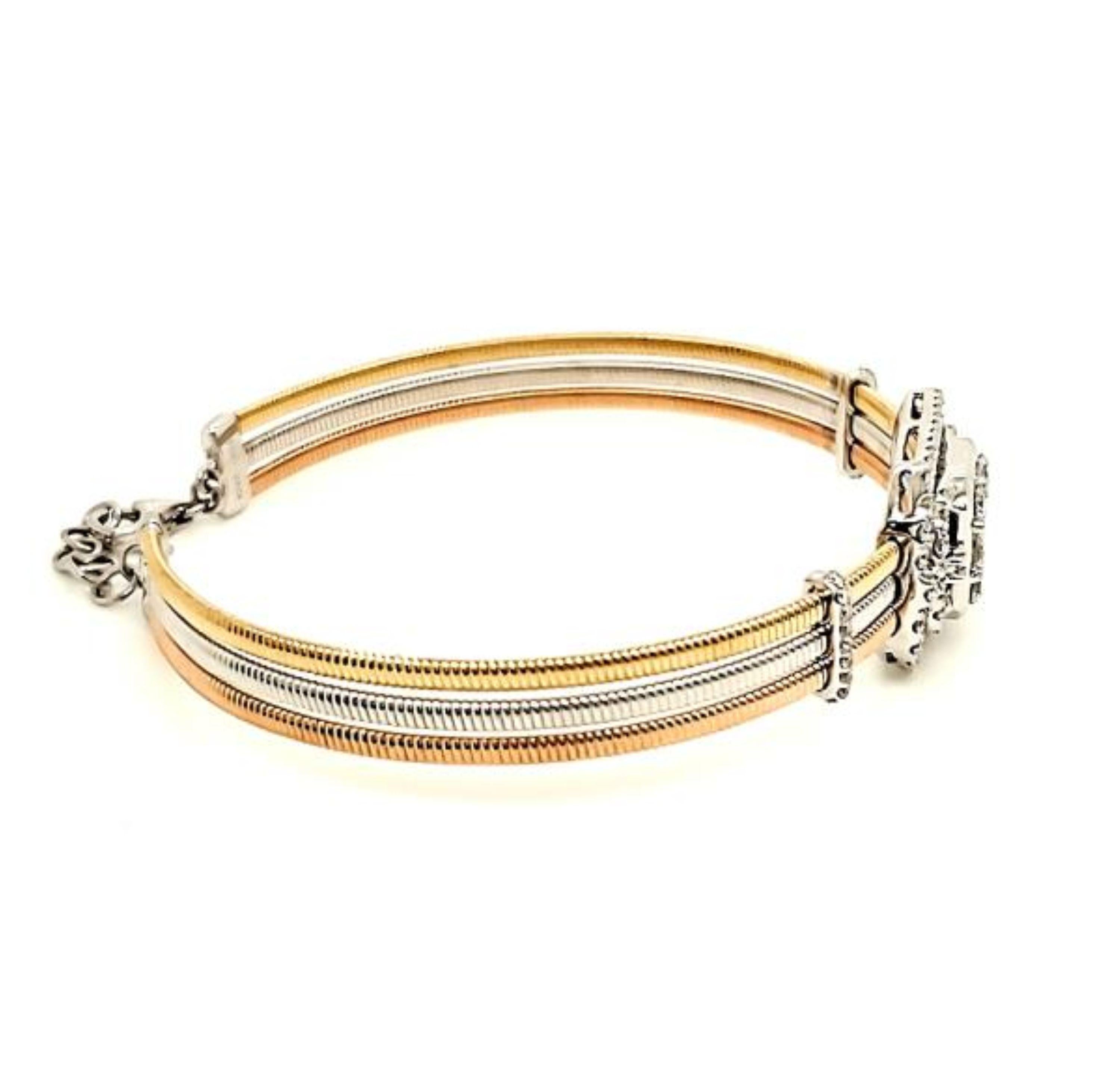 Taille baguette Bracelet en or rose, jaune et blanc avec diamant de 1,16 carat en vente