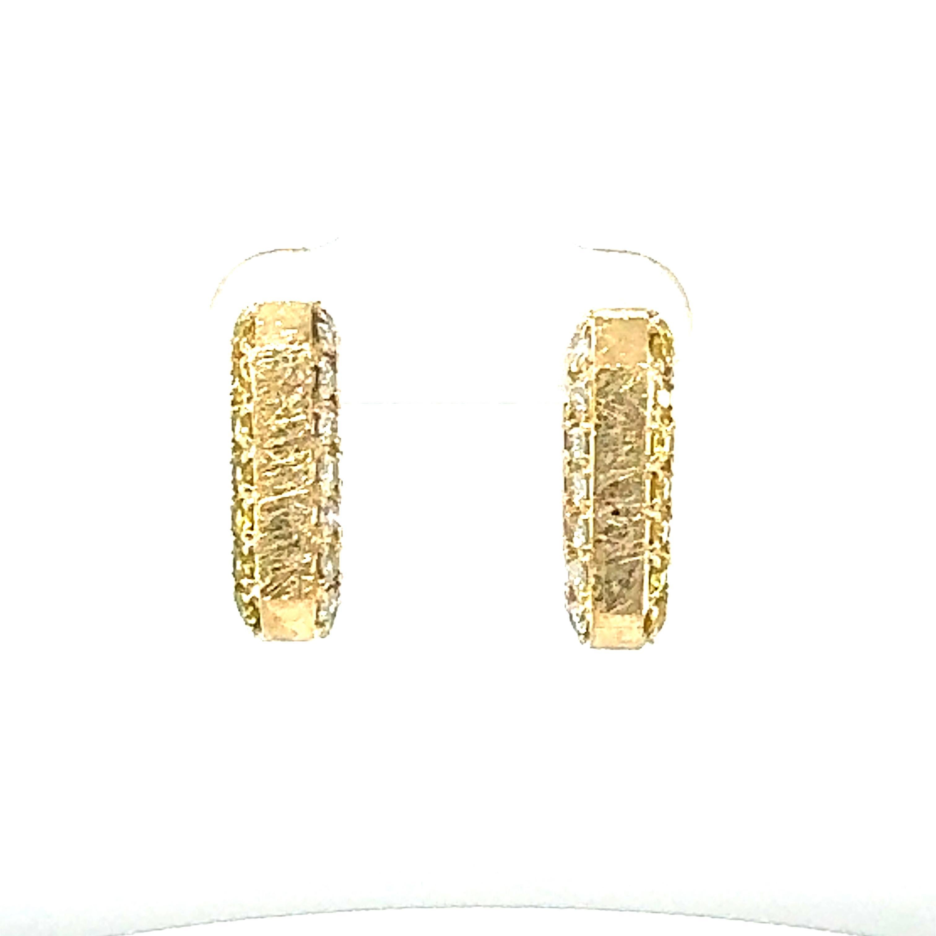 Contemporary 1.16 Carat Diamond Yellow Sapphire Gold Hoop Earrings For Sale